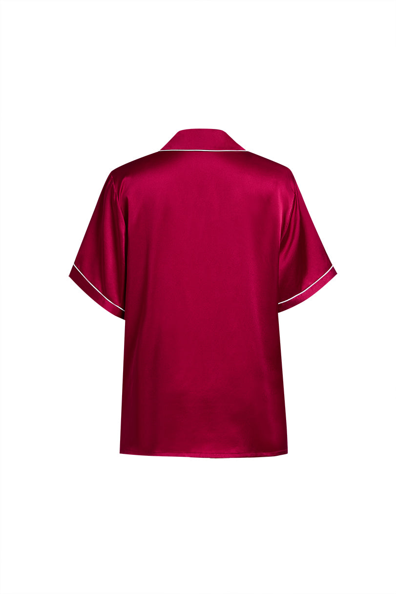 Crimson Maple Short Sleeve and Tap Pants Set In Mulberry Silk - Mulled Wine