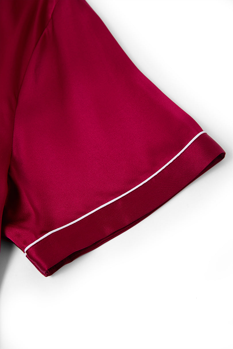 Crimson Maple Short Sleeve and Tap Pants Set In Mulberry Silk - Mulled Wine