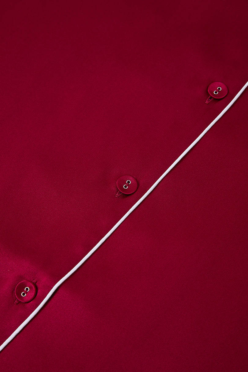 Crimson Maple Short Sleeve and Tap Pants Set In Mulberry Silk - Mulled Wine