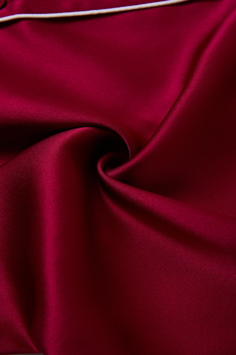 Crimson Maple Short Sleeve and Tap Pants Set In Mulberry Silk - Mulled Wine