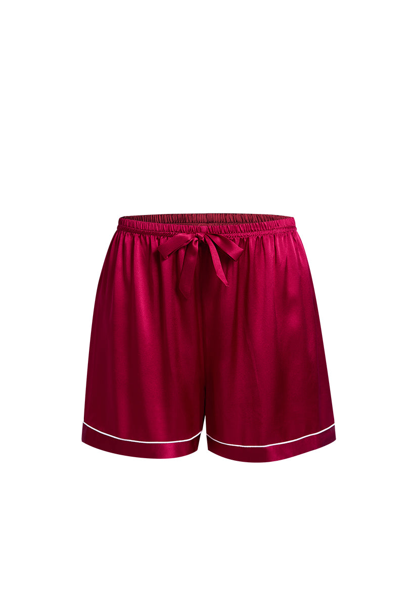 Crimson Maple Short Sleeve and Tap Pants Set In Mulberry Silk - Mulled Wine