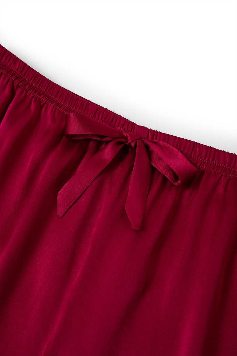 Crimson Maple Short Sleeve and Tap Pants Set In Mulberry Silk - Mulled Wine