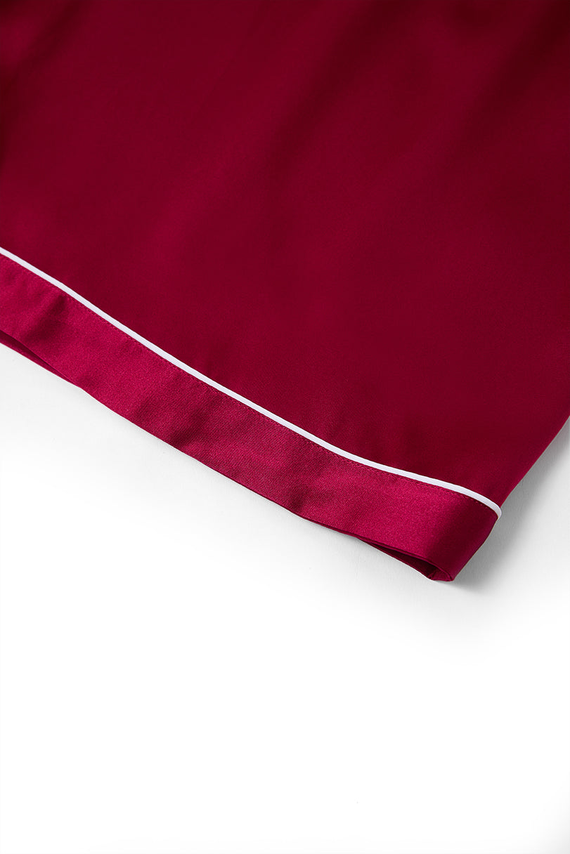 Crimson Maple Short Sleeve and Tap Pants Set In Mulberry Silk - Mulled Wine