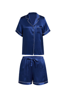 Midnight indigo Short Sleeve and Tap Pants Set In Mulberry Silk - Midnight Core