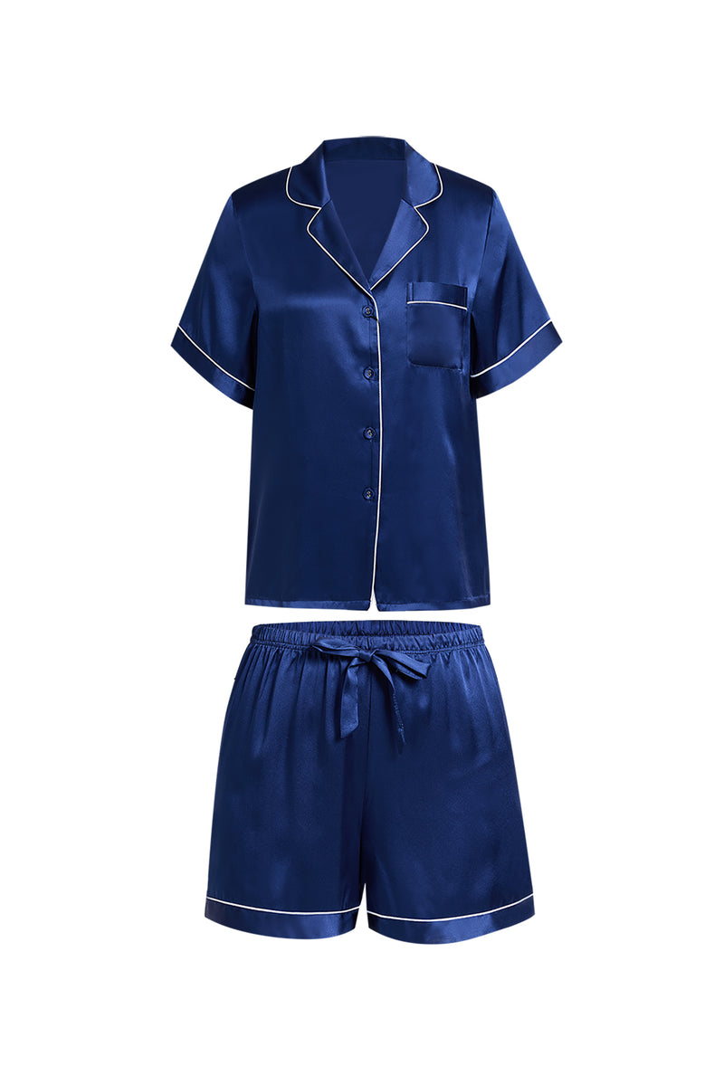 Midnight indigo Short Sleeve and Tap Pants Set In Mulberry Silk - Midnight Core