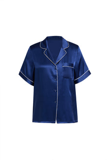 Midnight indigo Short Sleeve and Tap Pants Set In Mulberry Silk - Midnight Core