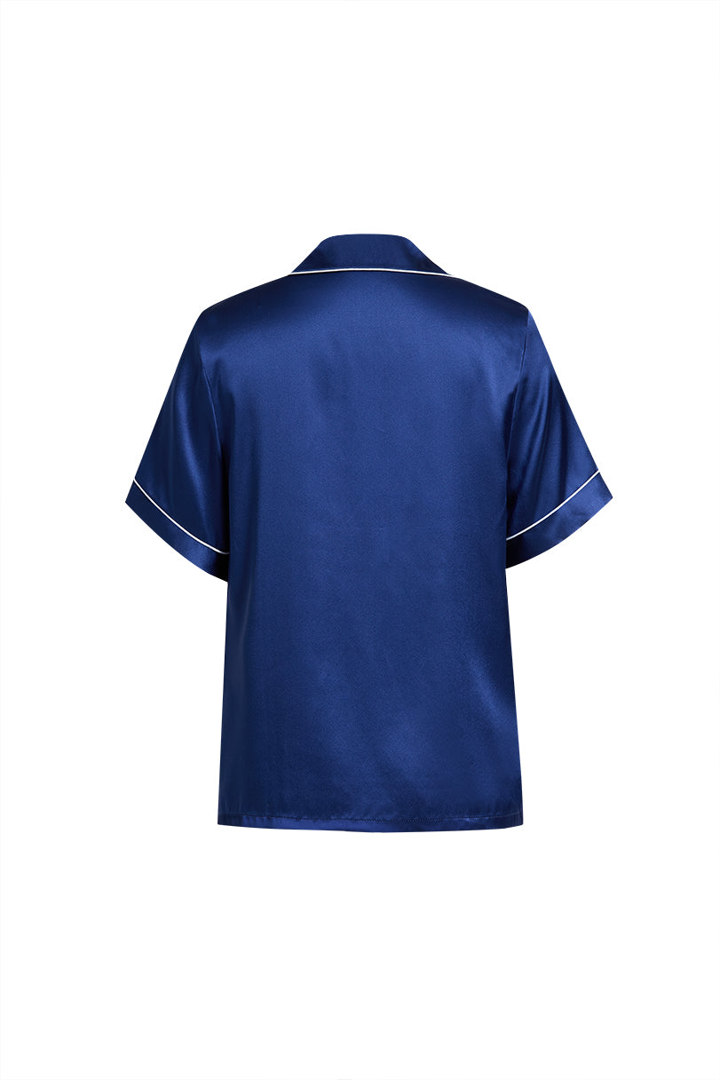 Midnight indigo Short Sleeve and Tap Pants Set In Mulberry Silk - Midnight Core