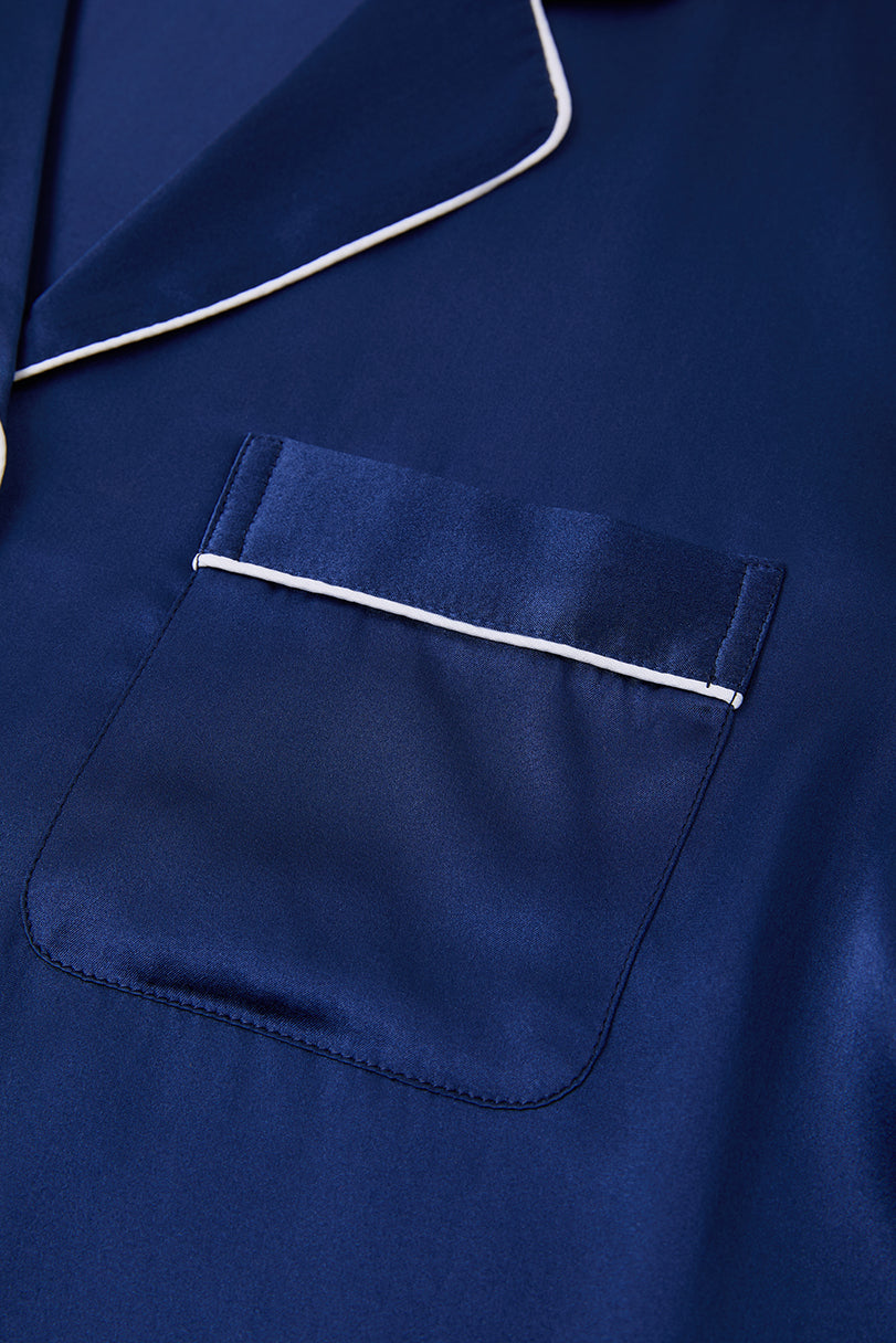 Midnight indigo Short Sleeve and Tap Pants Set In Mulberry Silk - Midnight Core
