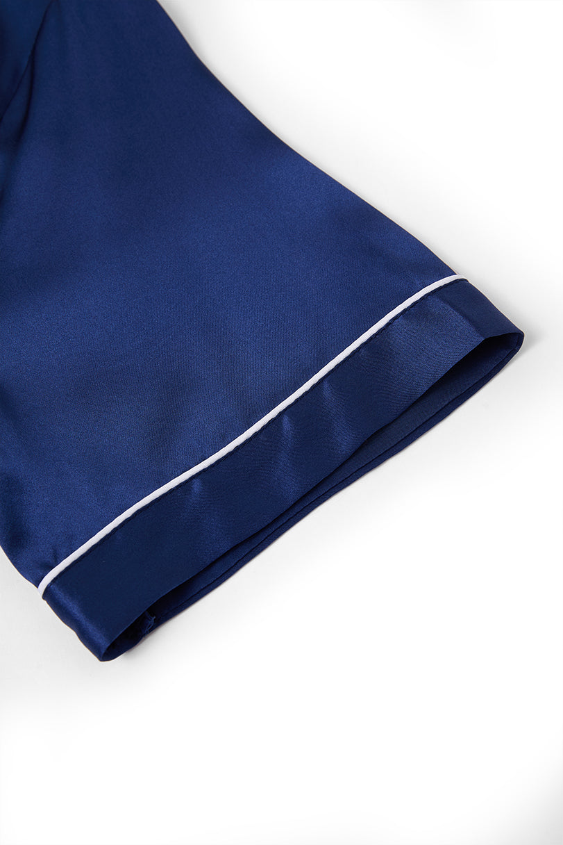Midnight indigo Short Sleeve and Tap Pants Set In Mulberry Silk - Midnight Core