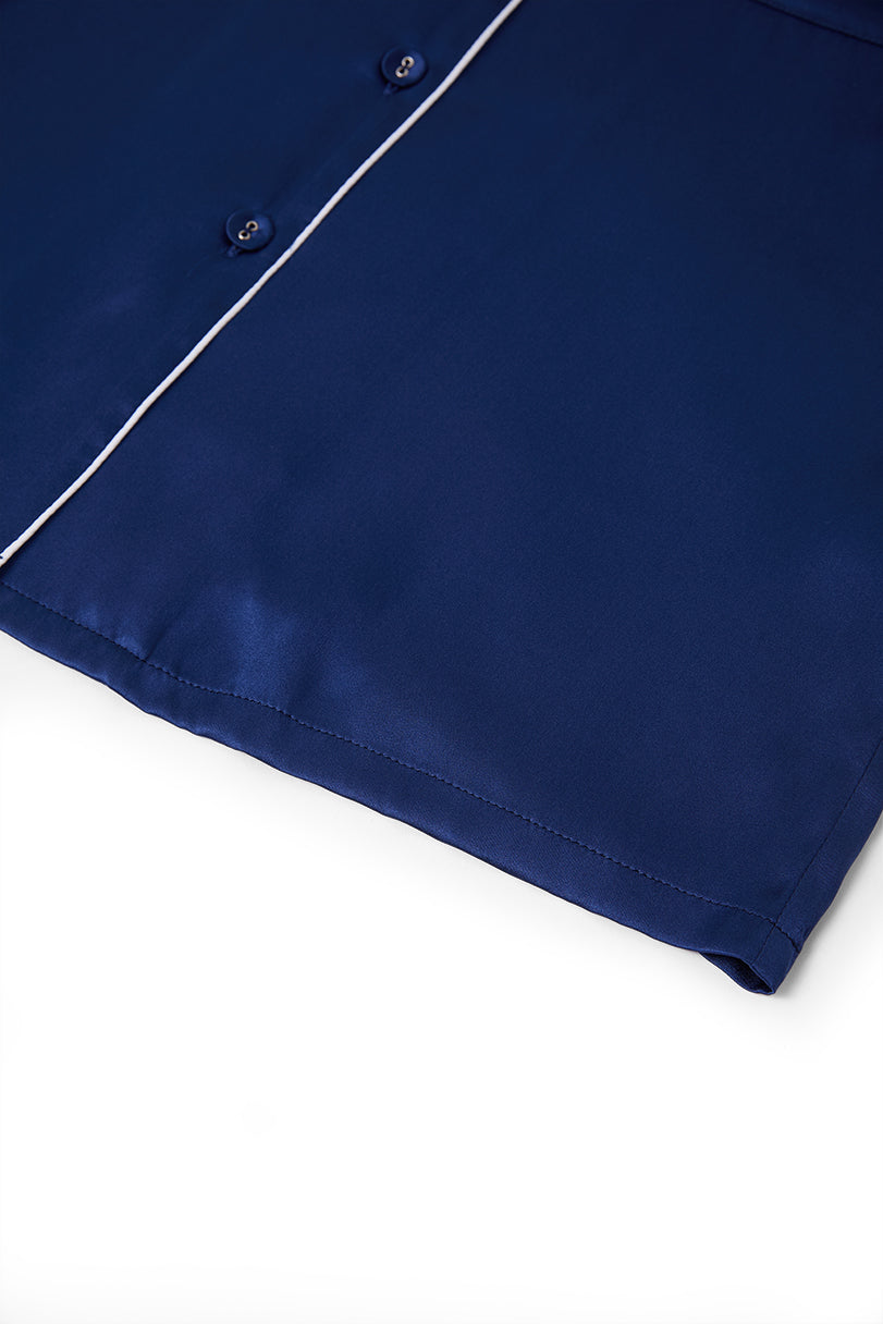 Midnight indigo Short Sleeve and Tap Pants Set In Mulberry Silk - Midnight Core
