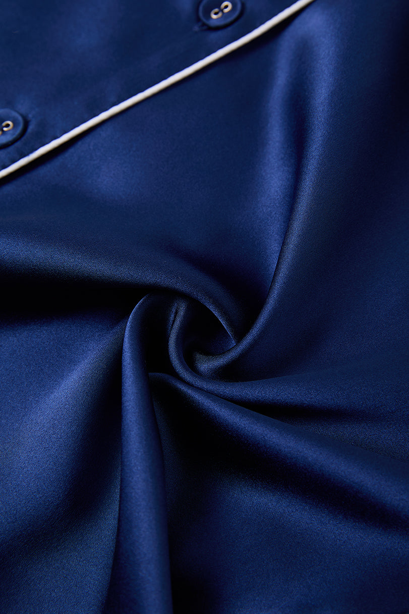 Midnight indigo Short Sleeve and Tap Pants Set In Mulberry Silk - Midnight Core