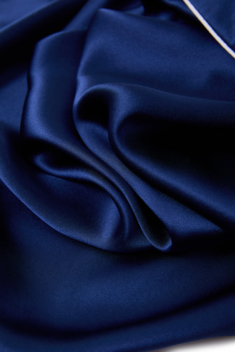 Midnight indigo Short Sleeve and Tap Pants Set In Mulberry Silk - Midnight Core