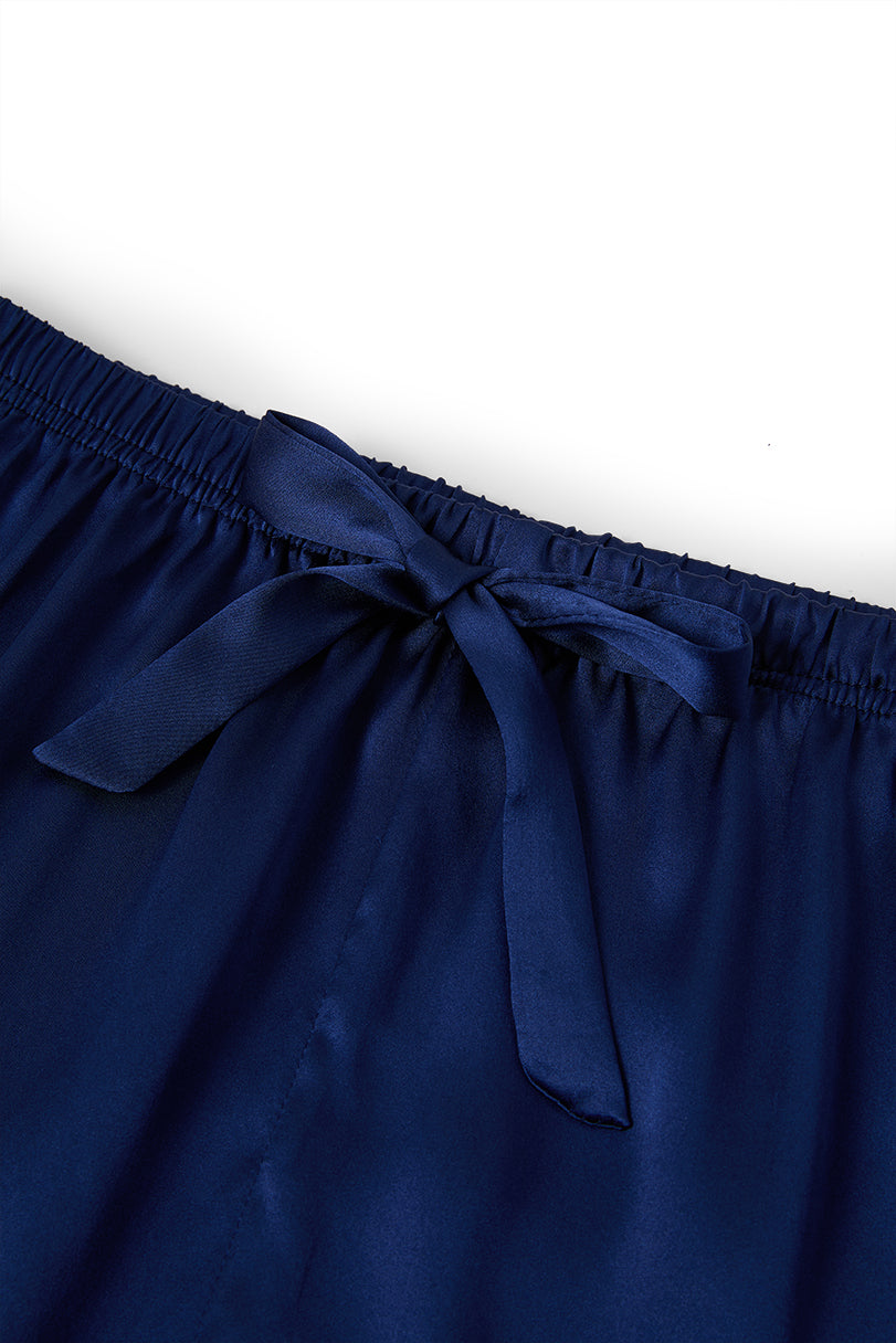 Midnight indigo Short Sleeve and Tap Pants Set In Mulberry Silk - Midnight Core