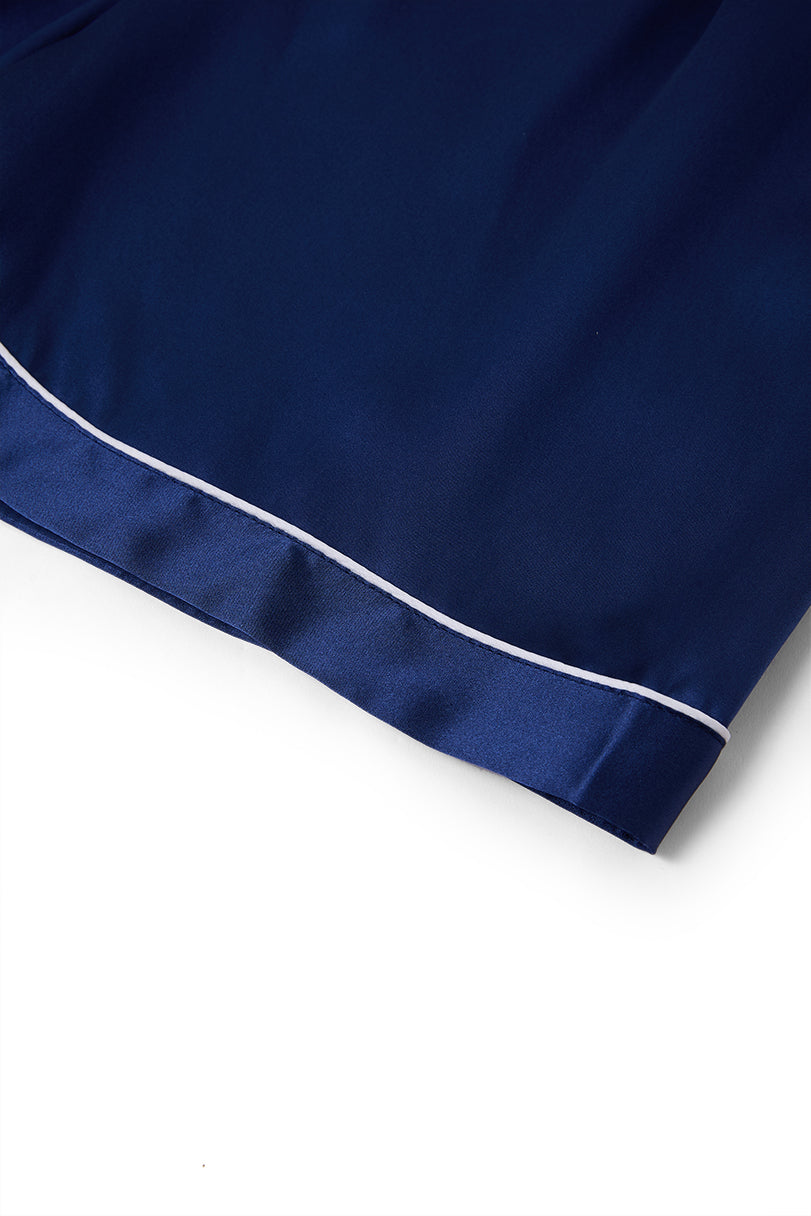 Midnight indigo Short Sleeve and Tap Pants Set In Mulberry Silk - Midnight Core