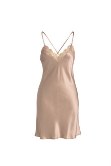 Wheat Shadows Slip Dress In Mulberry Silk - Latte Harvest