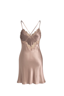 Wheat Shadows Slip Dress In Mulberry Silk - Latte Harvest