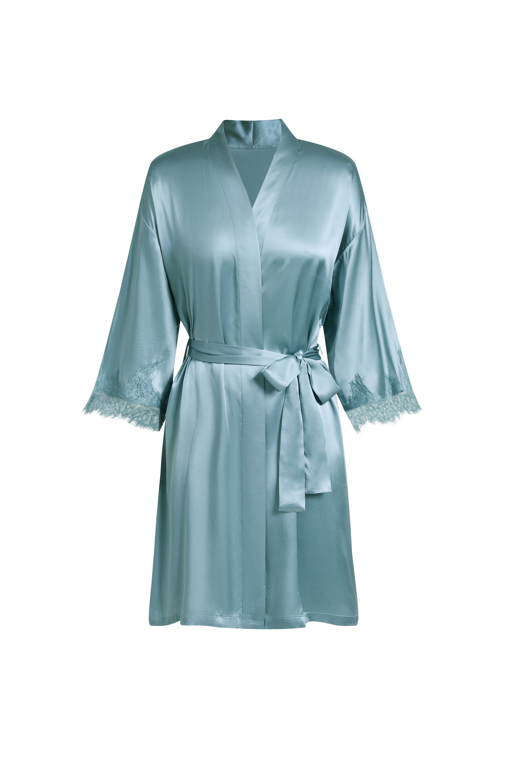 Viridian Lake Robe In Mulberry Silk - Twilight Sea