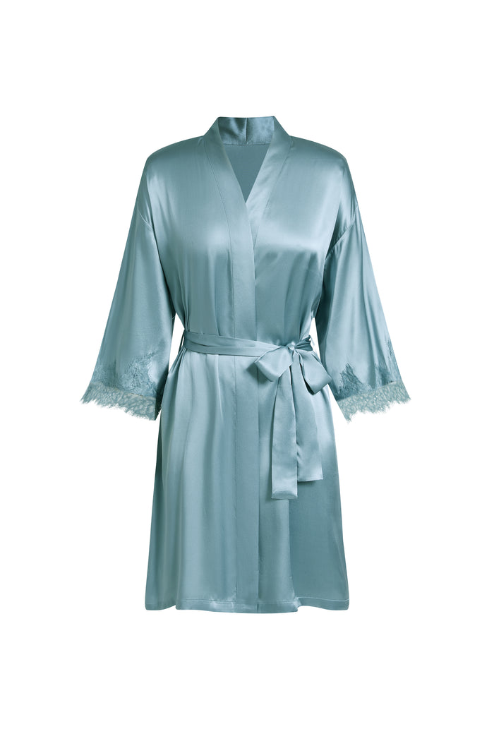 Viridian Lake Robe In Mulberry Silk - Twilight Sea