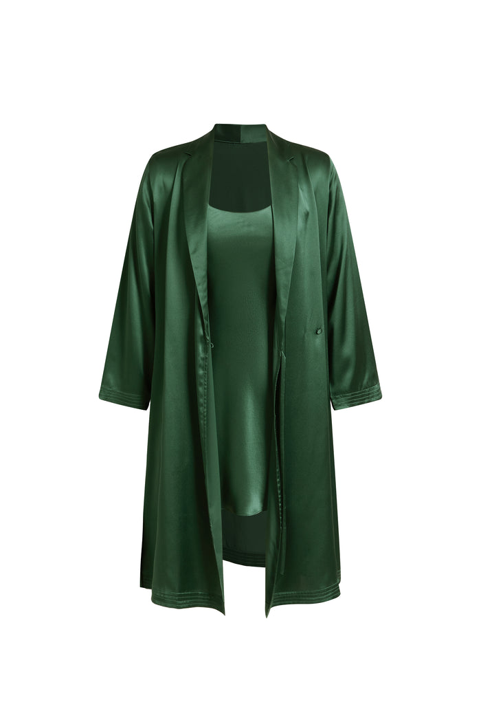 Viridian Lake Chemise and Robe Set In Mulberry Silk - Pine Shadow