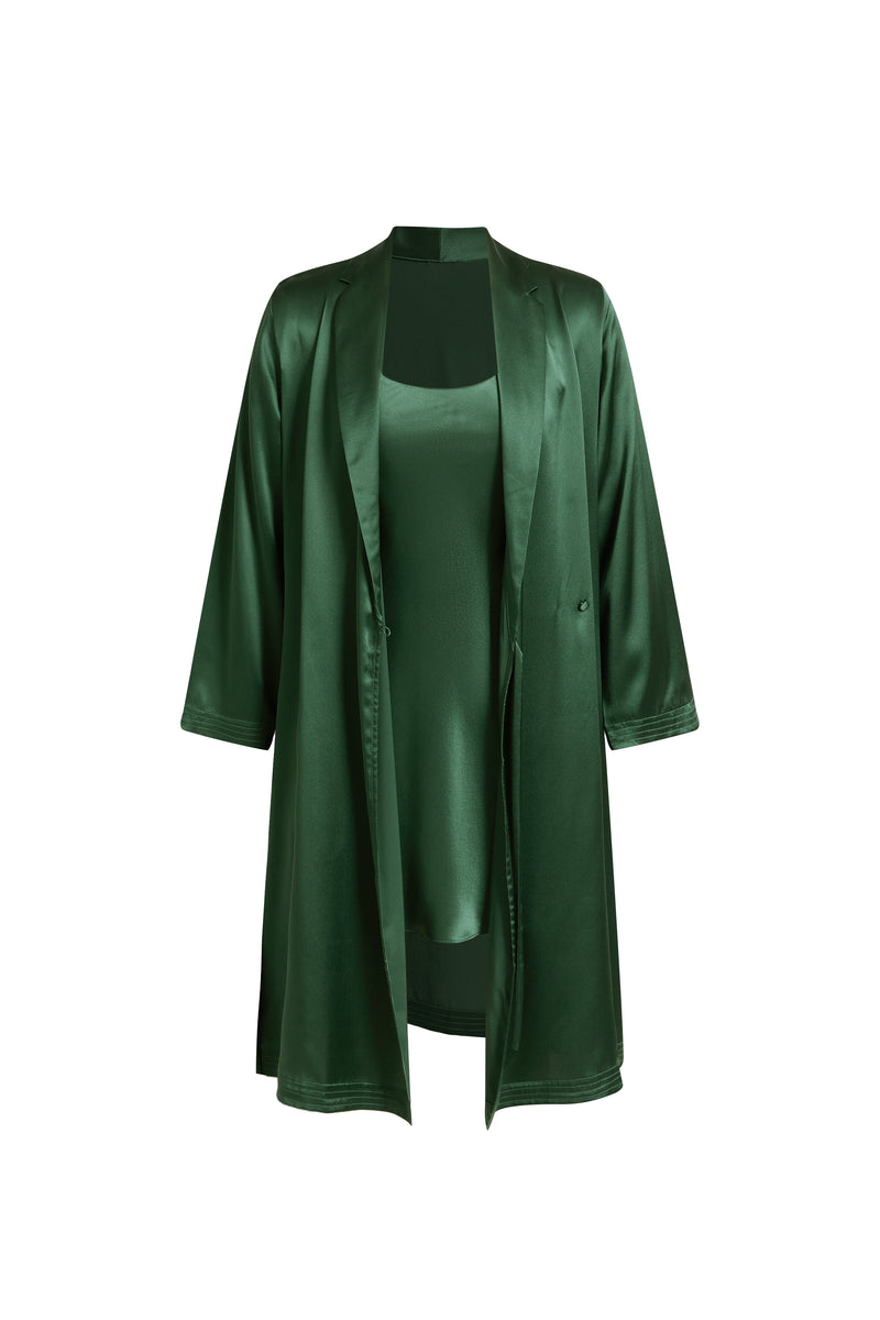 Viridian Lake Chemise and Robe Set In Mulberry Silk - Pine Shadow