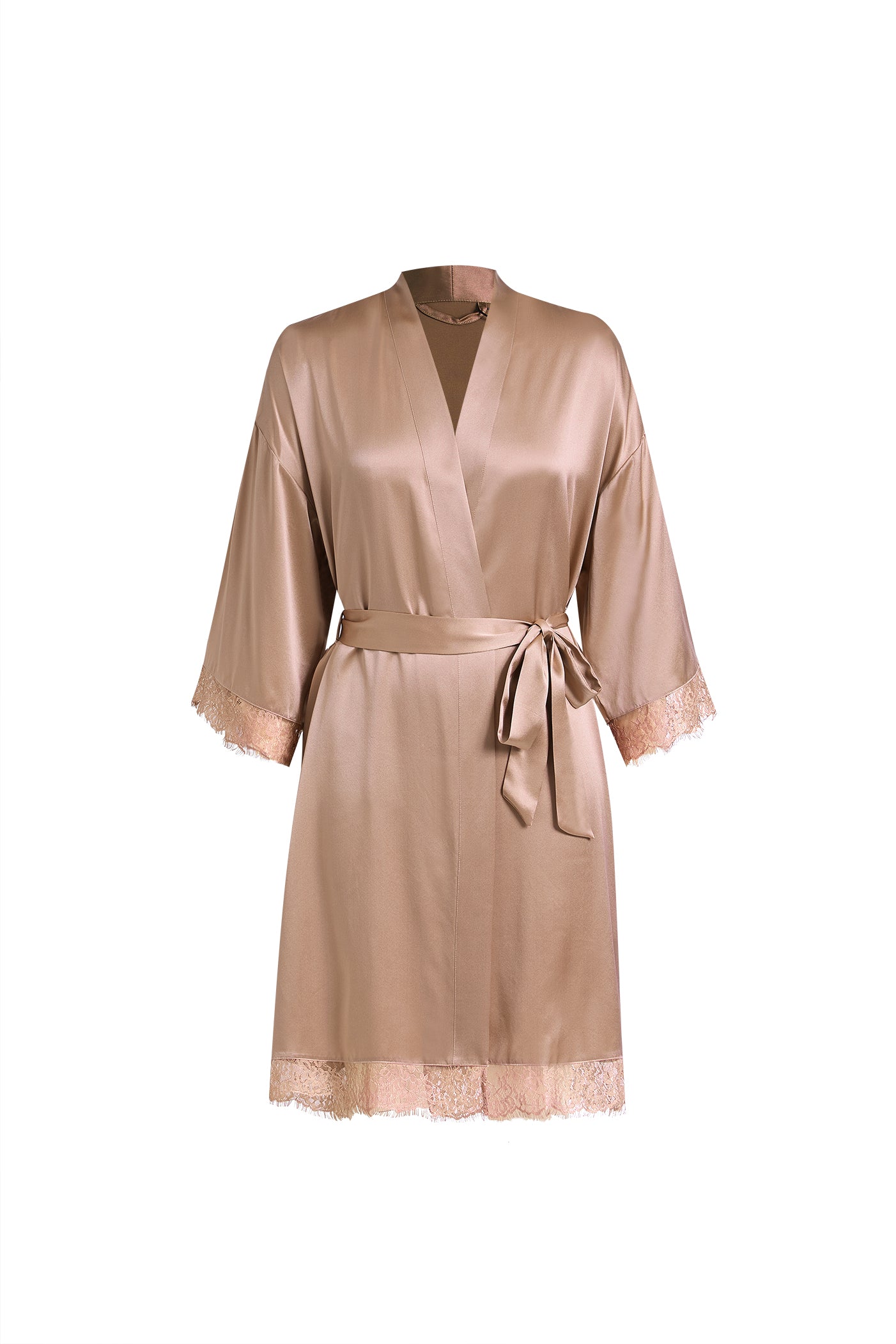 Wheat Shadows Robe In Mulberry Silk - Latte Harvest