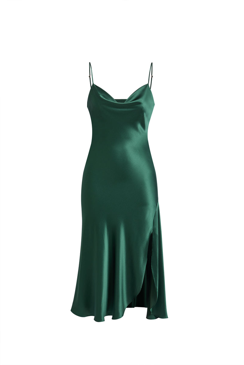 Viridian Lake Midi Slip Dress In Mulberry Silk - Pine Shadow
