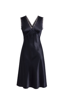 Midnight indigo Slip Dress In Mulberry Silk - Onyx Night