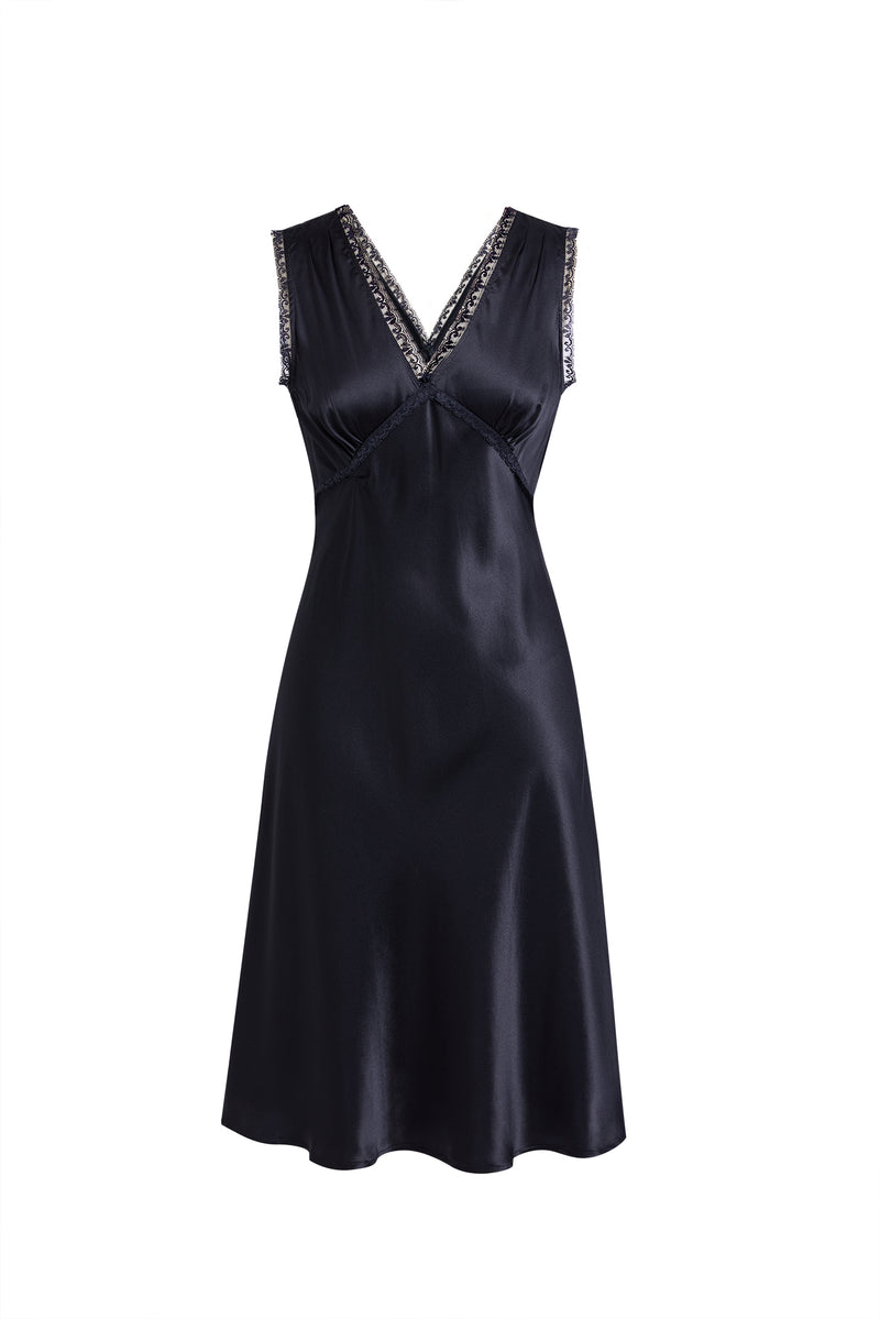 Midnight indigo Slip Dress In Mulberry Silk - Onyx Night