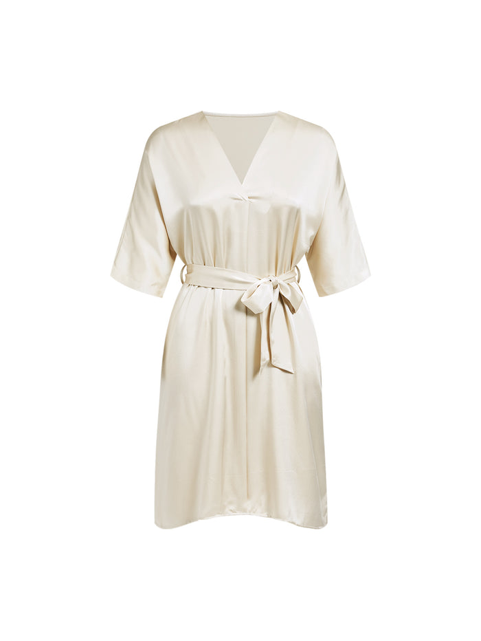 Wheat Shadows Robe In Mulberry Silk - Field Straw