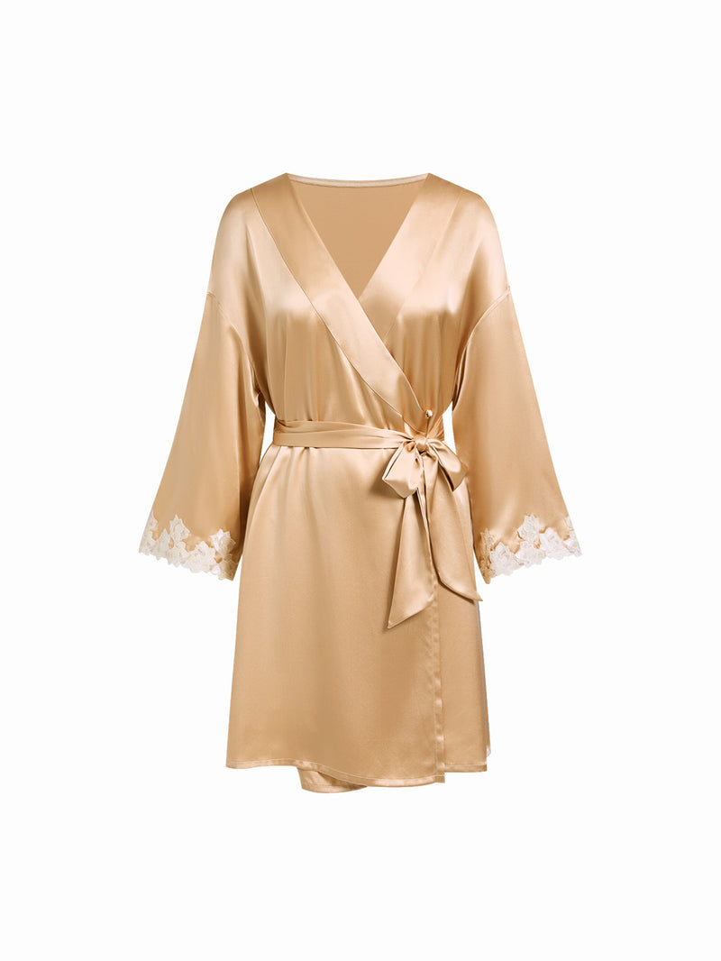 Wheat Shadows Robe In Mulberry Silk - Sunlit Chaff