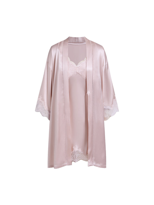 Blushing Skies Chemise and Robe Set In Mulberry Silk - Blush Horizon