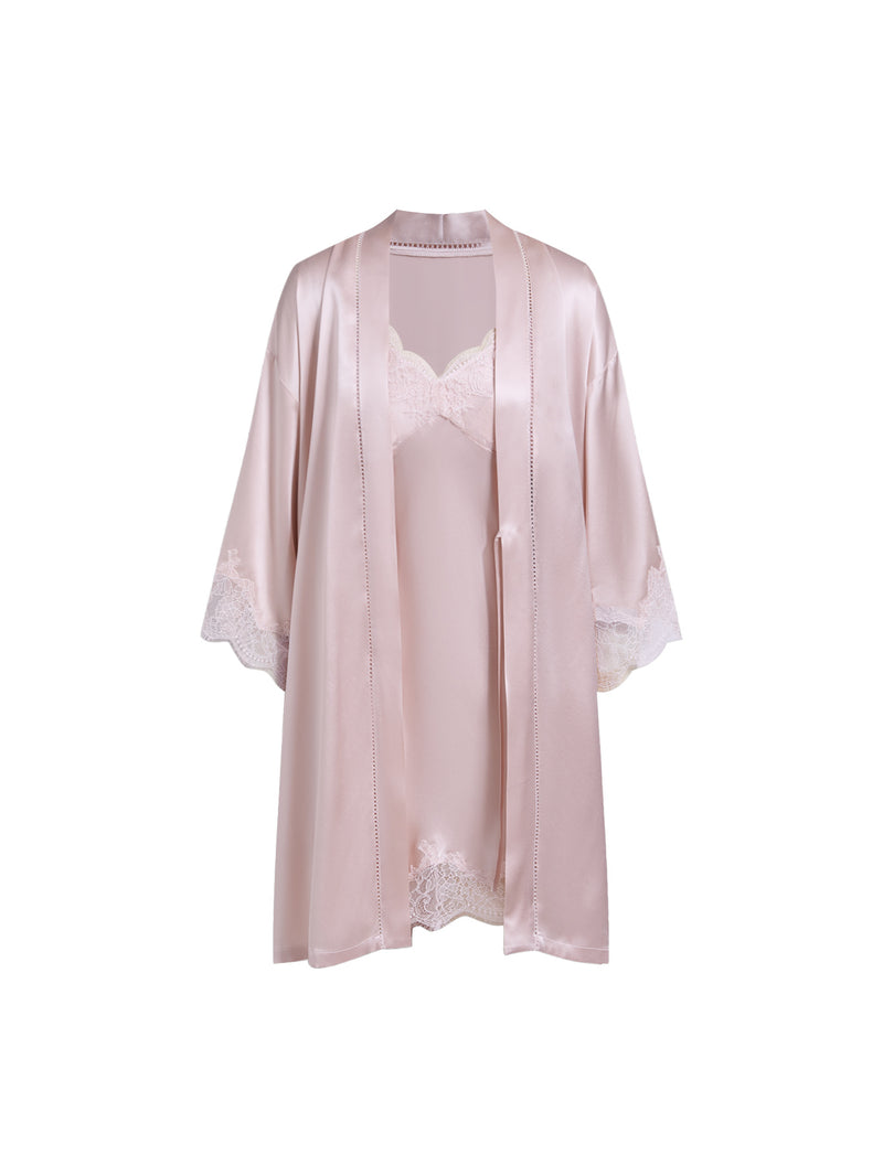 Blushing Skies Chemise and Robe Set In Mulberry Silk - Blush Horizon