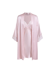 Blushing Skies Chemise and Robe Set In Mulberry Silk - Lilac Cloud