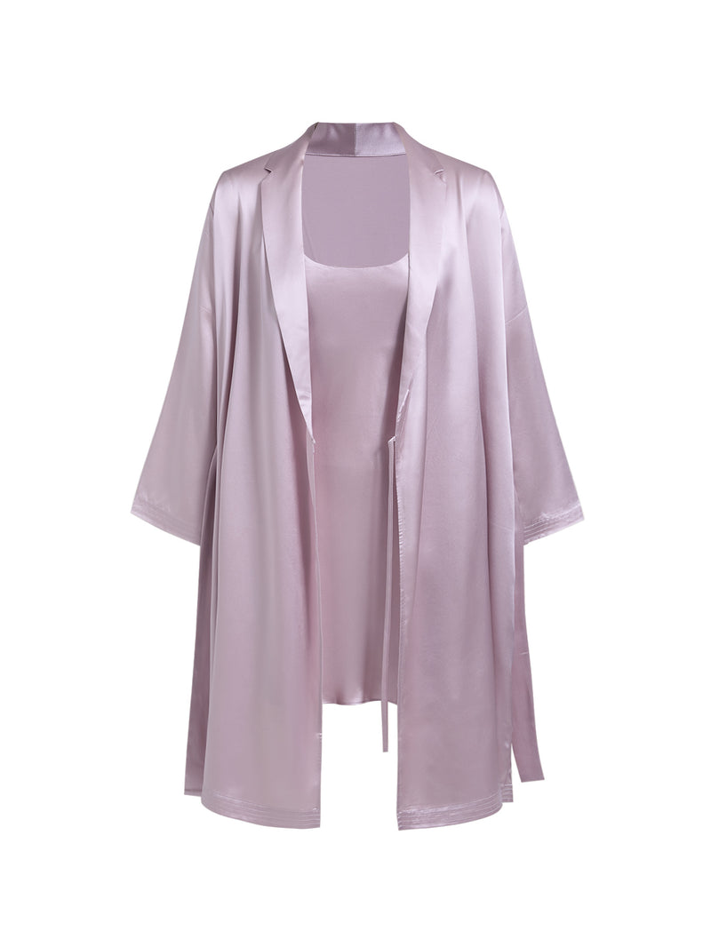 Blushing Skies Chemise and Robe Set In Mulberry Silk - Twilight Mauve